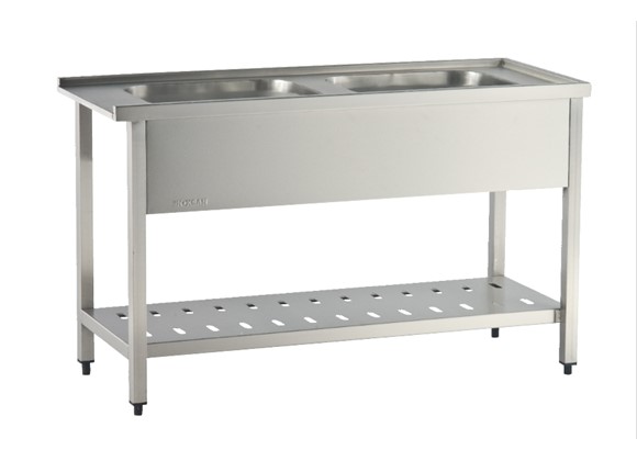 Dishwasher Inlet Table with Sinks with Perforated Lower Shelf