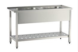 Dishwasher Inlet Table with Sinks with Perforated Lower Shelf